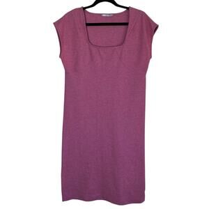 COS Sz L Square Neck Midi Dress Short Sleeve Minimalist Effortless Mauve Pink